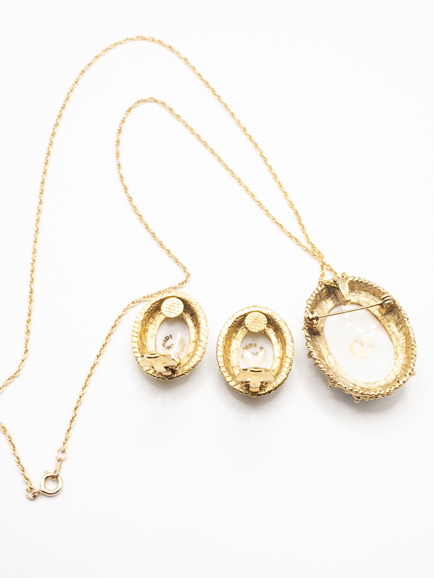 Vintage Limoges ladies portrait necklace and earring set