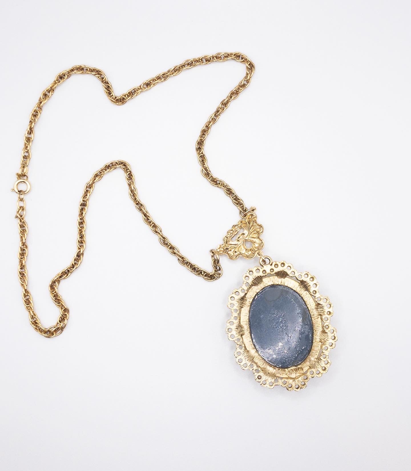 Romantic ornate gold and floral cameo pendant necklace