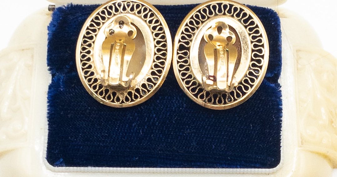 Vintage 1950s I-20 gold plated beautiful woven cameo earrings