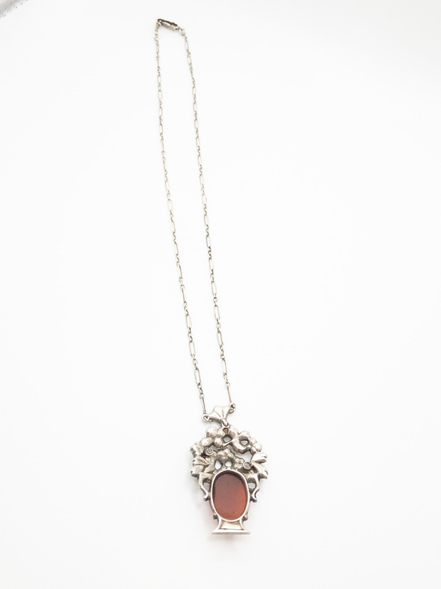 Marcasite Bouquet of Flowers Carnelian Glass necklace