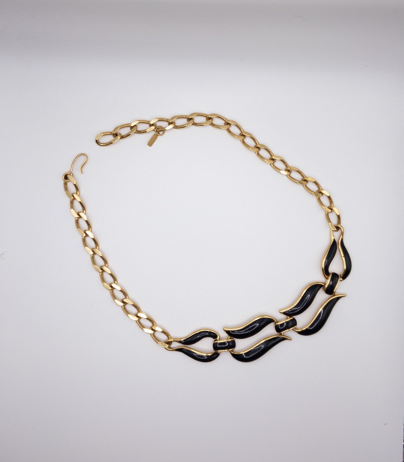 Vintage Monet 1990s black enamel and gold chain statement necklace choker
